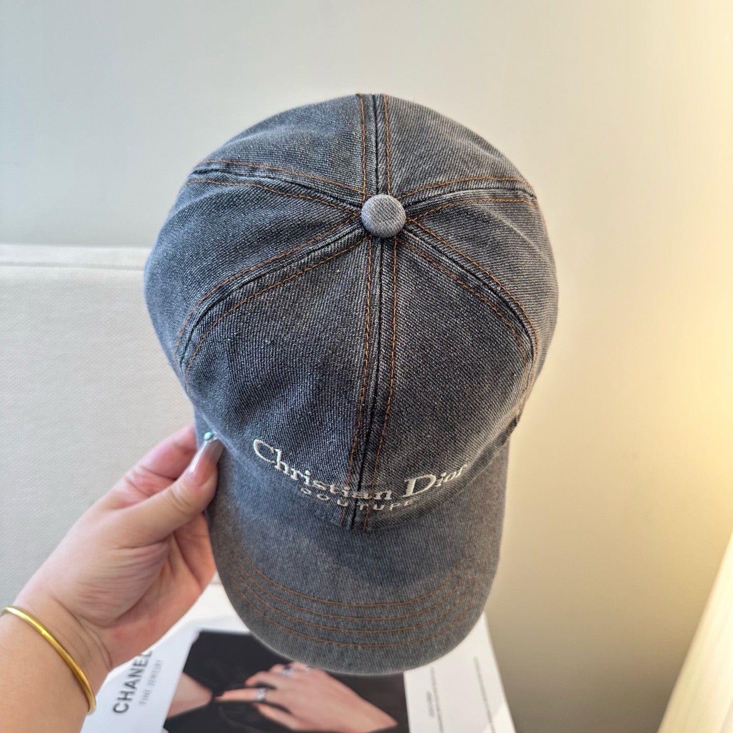 Dark Grey Denim and Light Blue Denim Cap - FashionHype.xyz