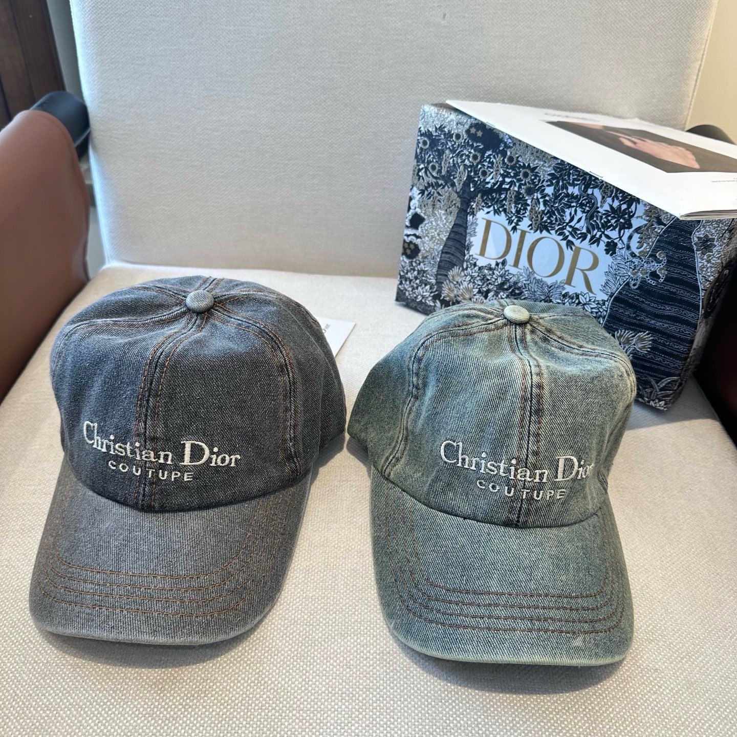 Dark Grey Denim and Light Blue Denim Cap - FashionHype.xyz