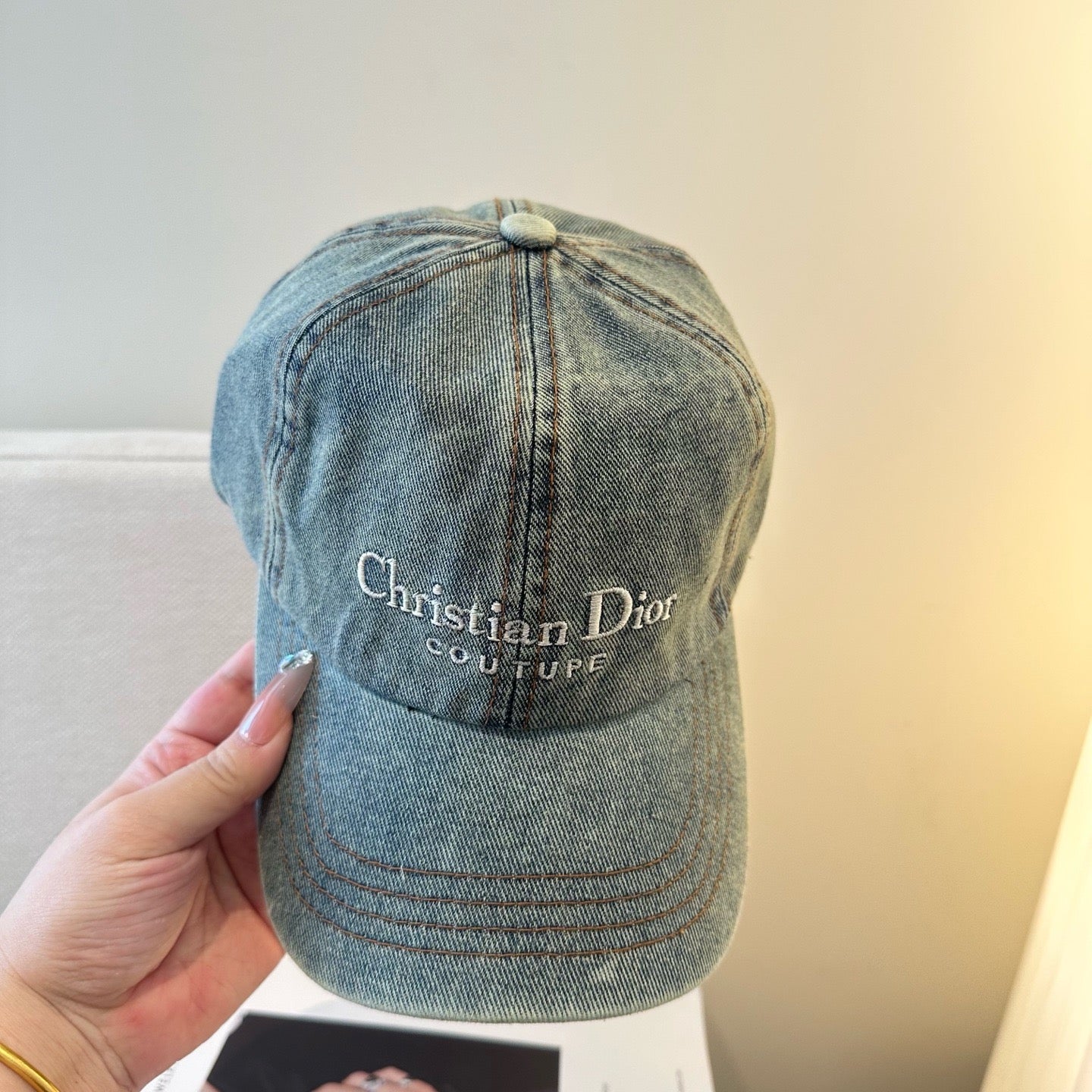 Dark Grey Denim and Light Blue Denim Cap - FashionHype.xyz