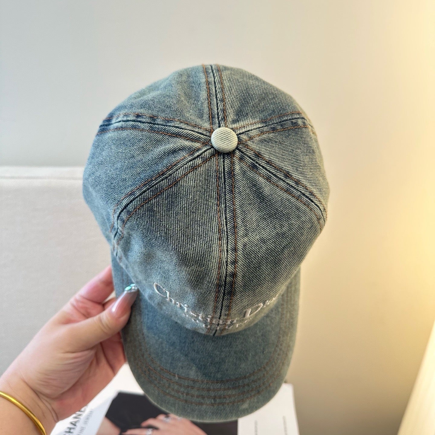 Dark Grey Denim and Light Blue Denim Cap - FashionHype.xyz