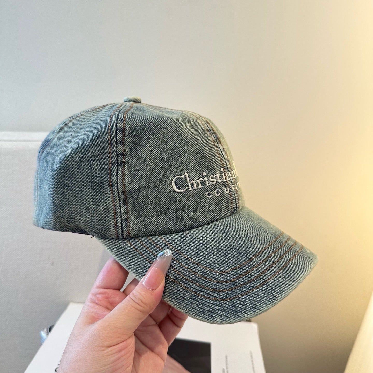 Dark Grey Denim and Light Blue Denim Cap - FashionHype.xyz