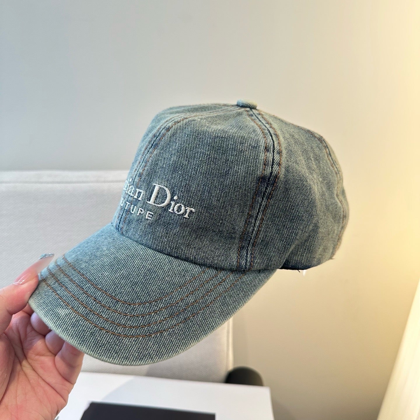 Dark Grey Denim and Light Blue Denim Cap - FashionHype.xyz
