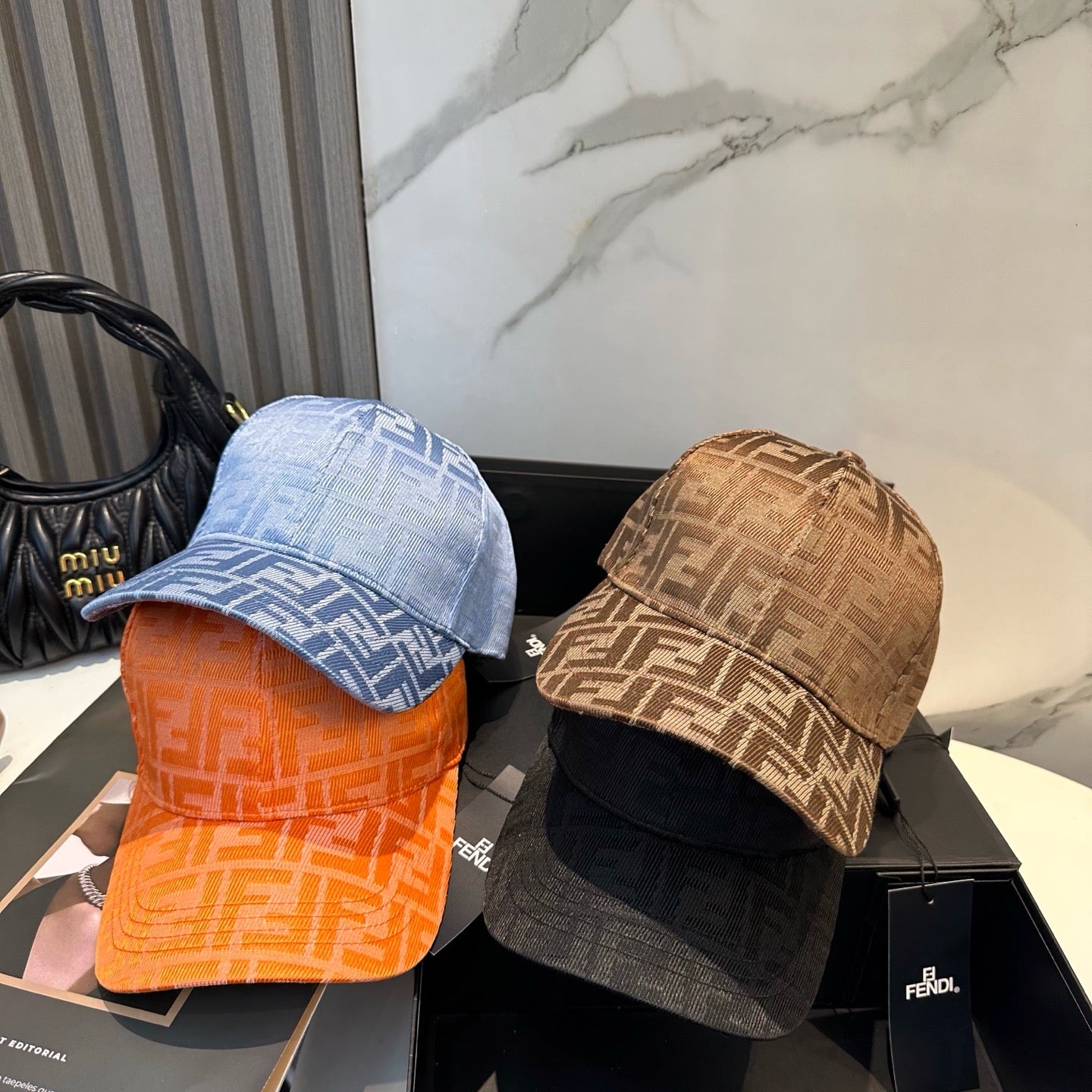Brown, Black and Blue Cap