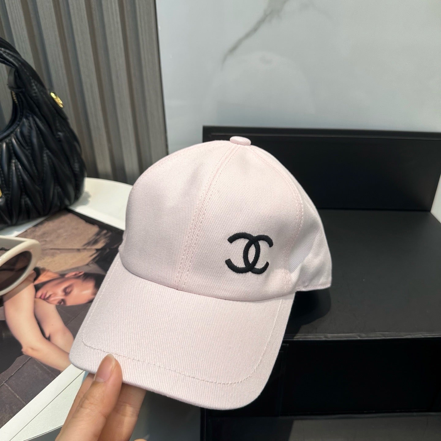 Light Pink, Black and White Cap