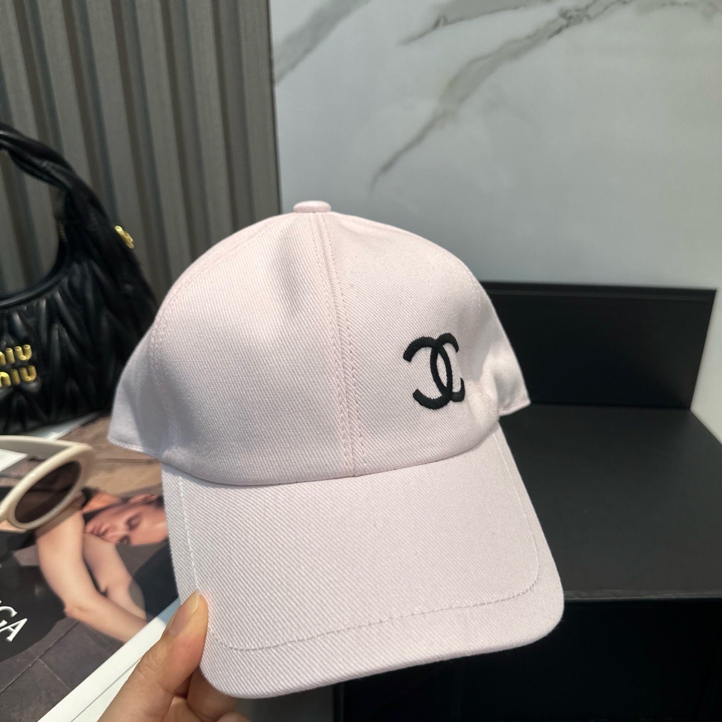 Light Pink, Black and White Cap