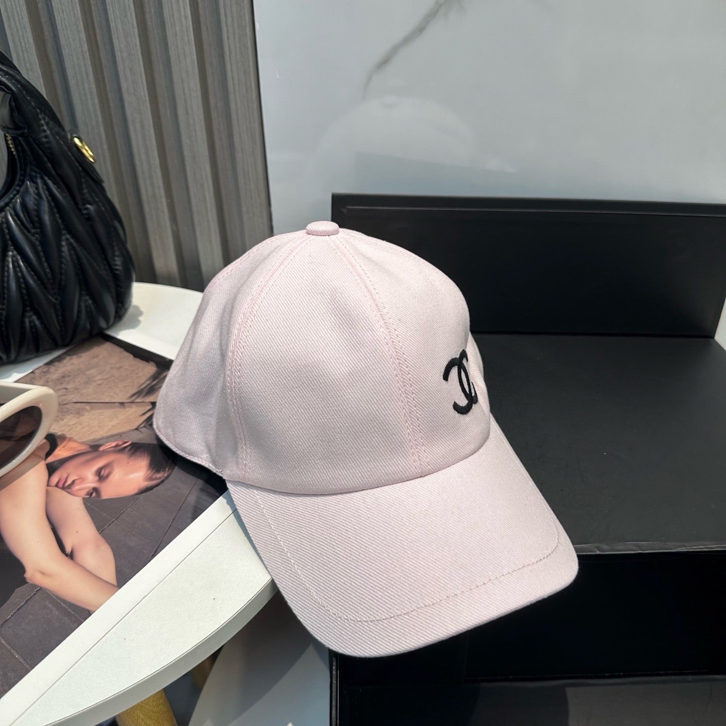 Light Pink, Black and White Cap