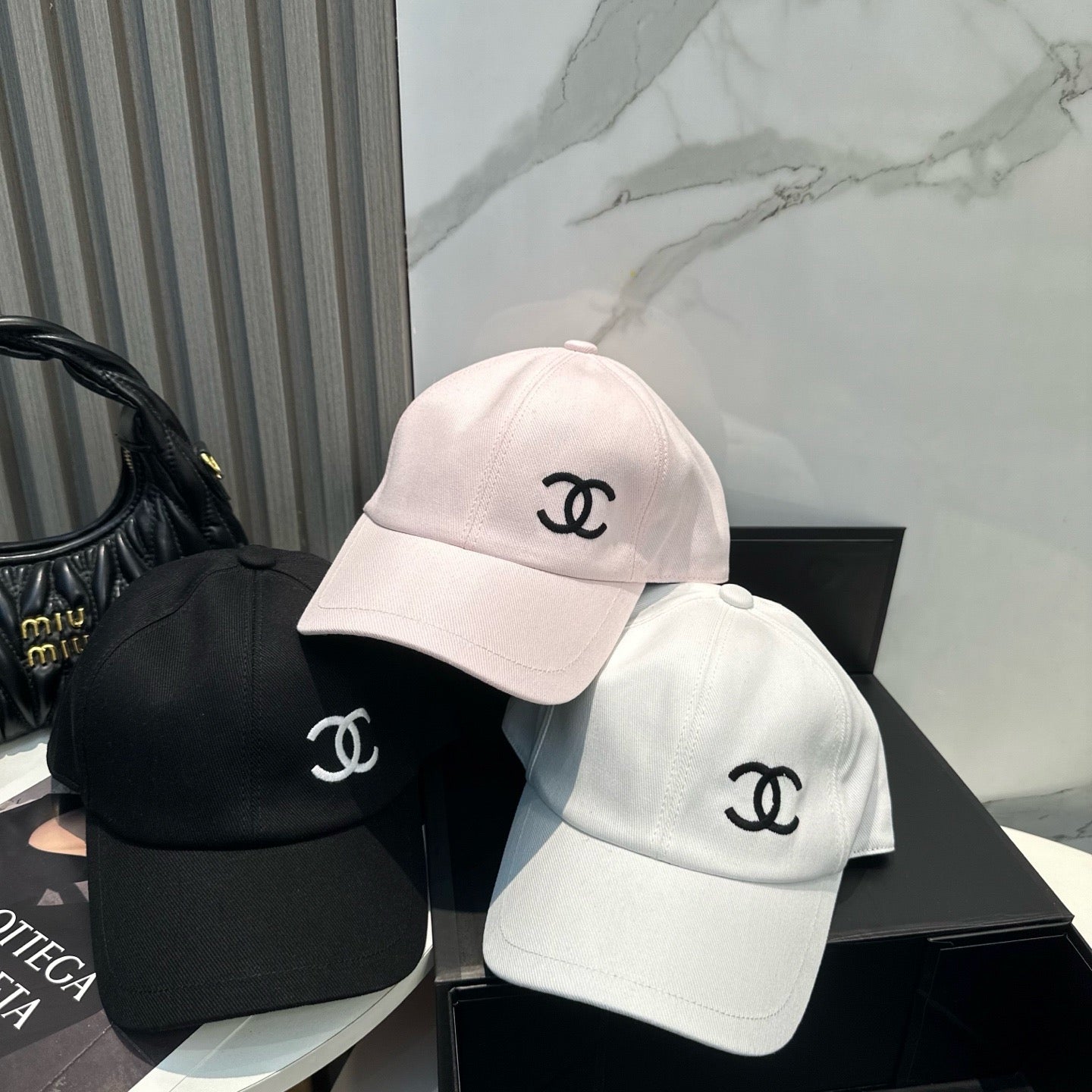 Light Pink, Black and White Cap
