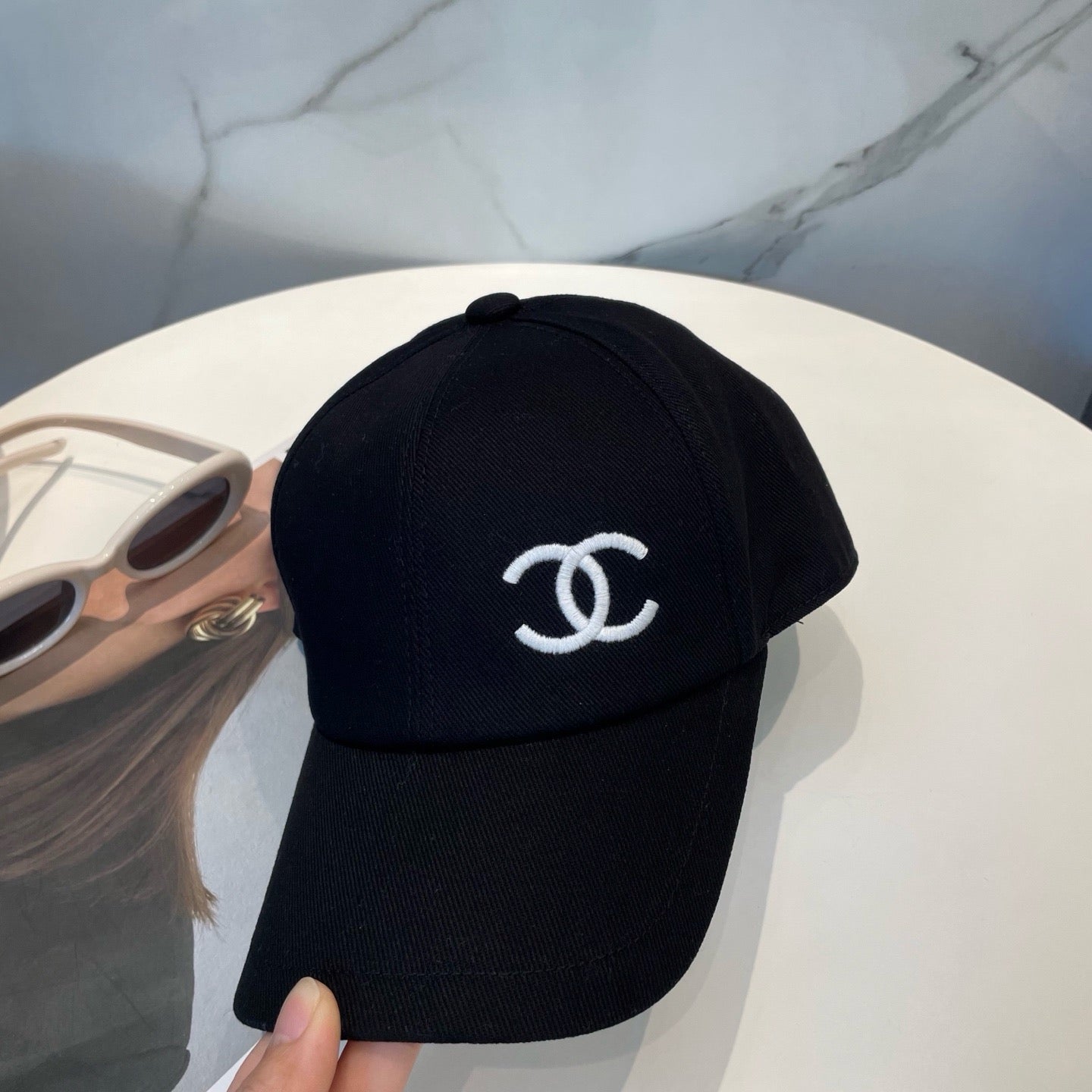 Light Pink, Black and White Cap