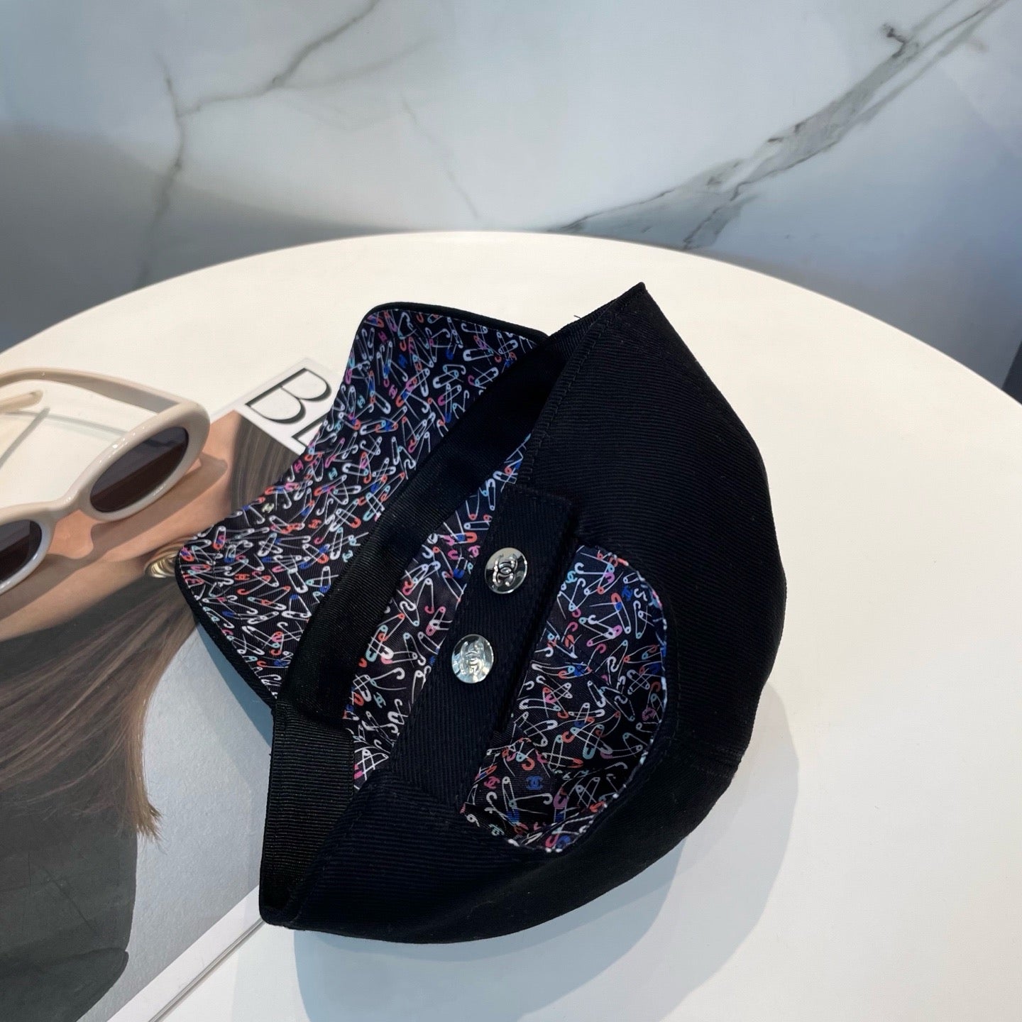 Light Pink, Black and White Cap