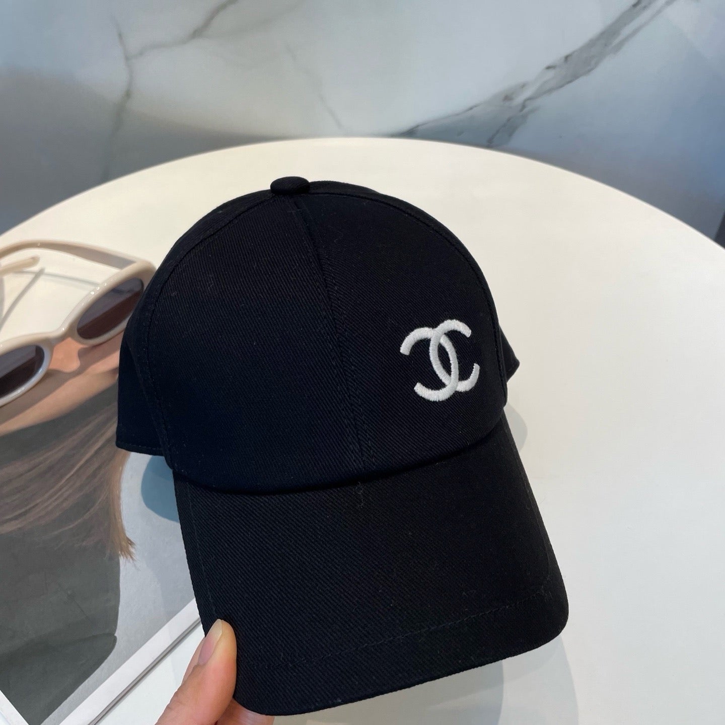 Light Pink, Black and White Cap