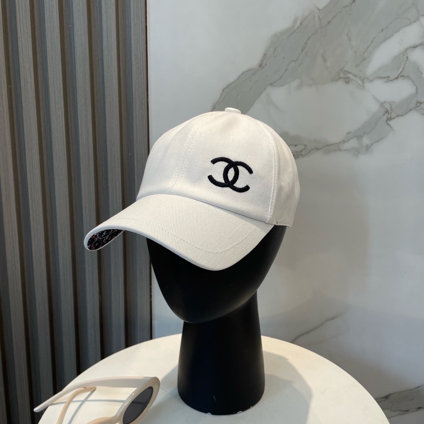 Light Pink, Black and White Cap