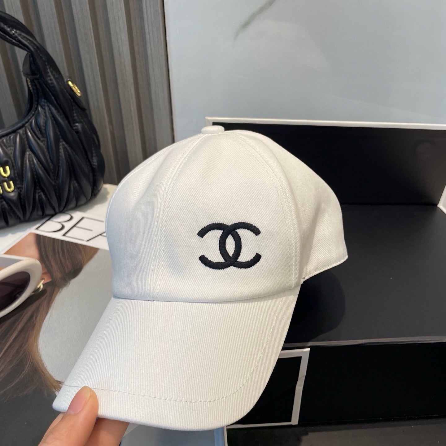 Light Pink, Black and White Cap