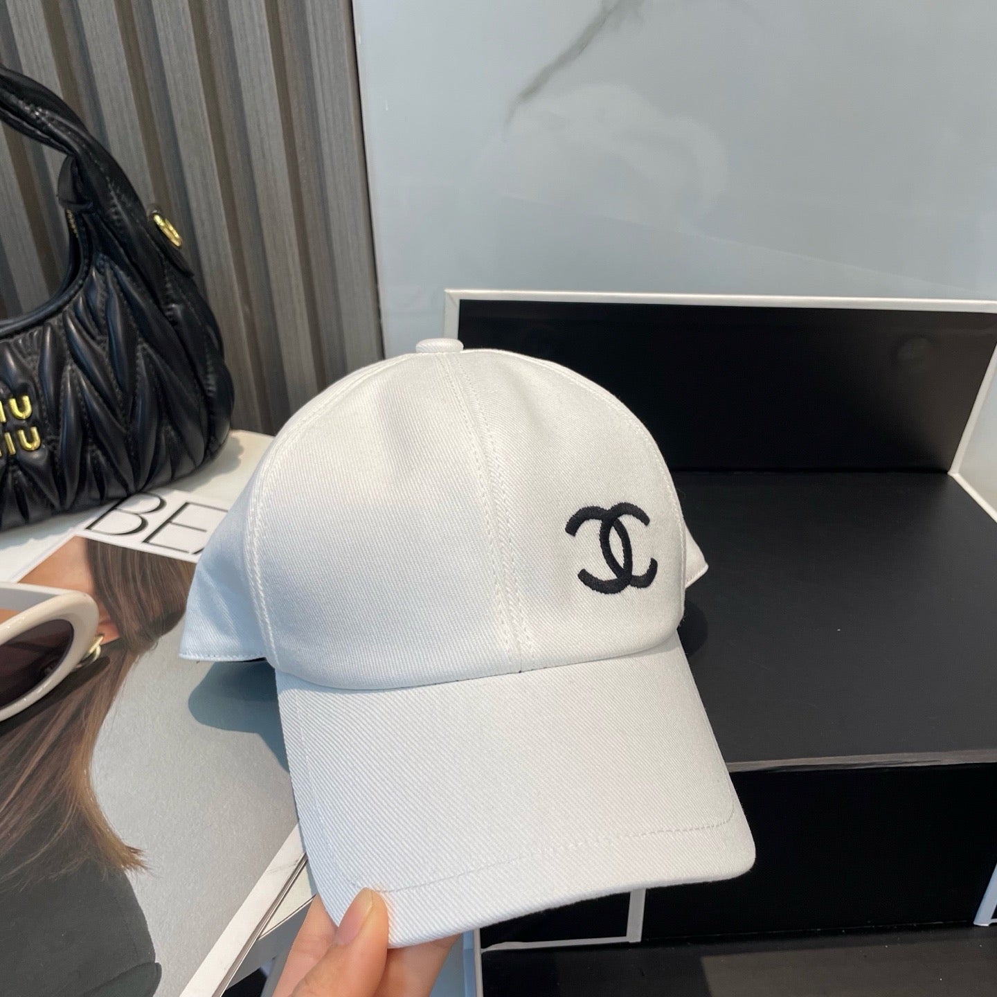 Light Pink, Black and White Cap