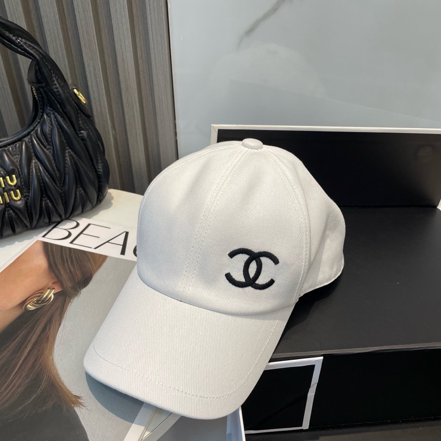 Light Pink, Black and White Cap