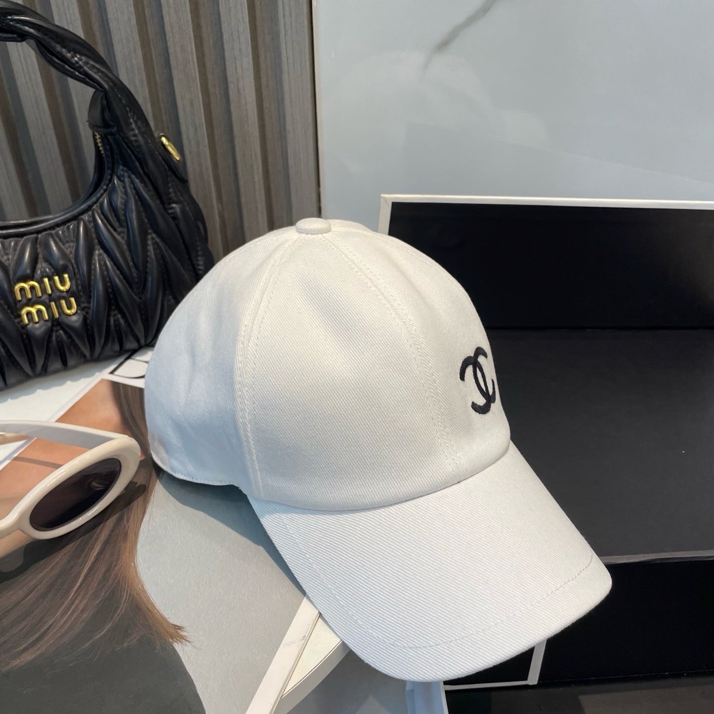 Light Pink, Black and White Cap