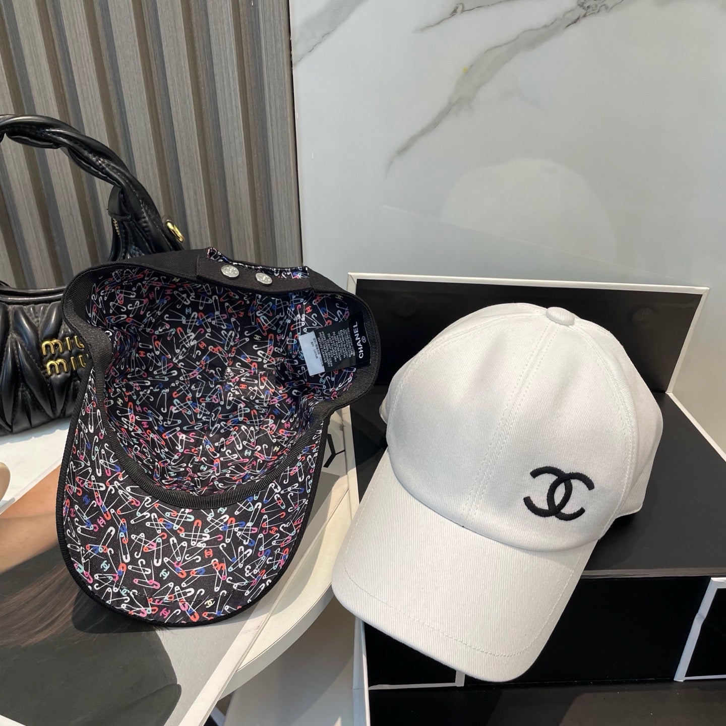 Light Pink, Black and White Cap