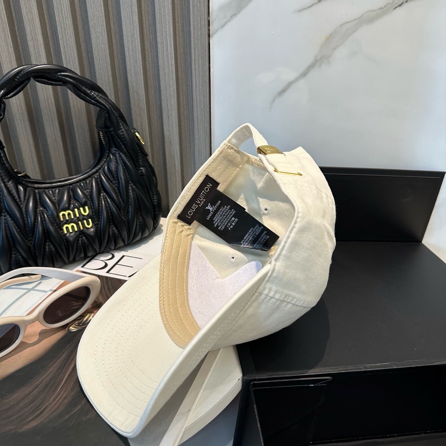 White, Brown, Light Grey and Pink Cap