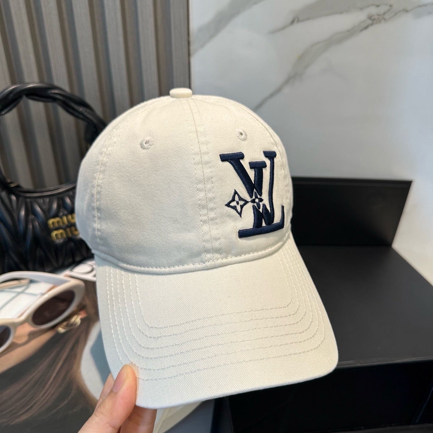 White, Brown, Light Grey and Pink Cap