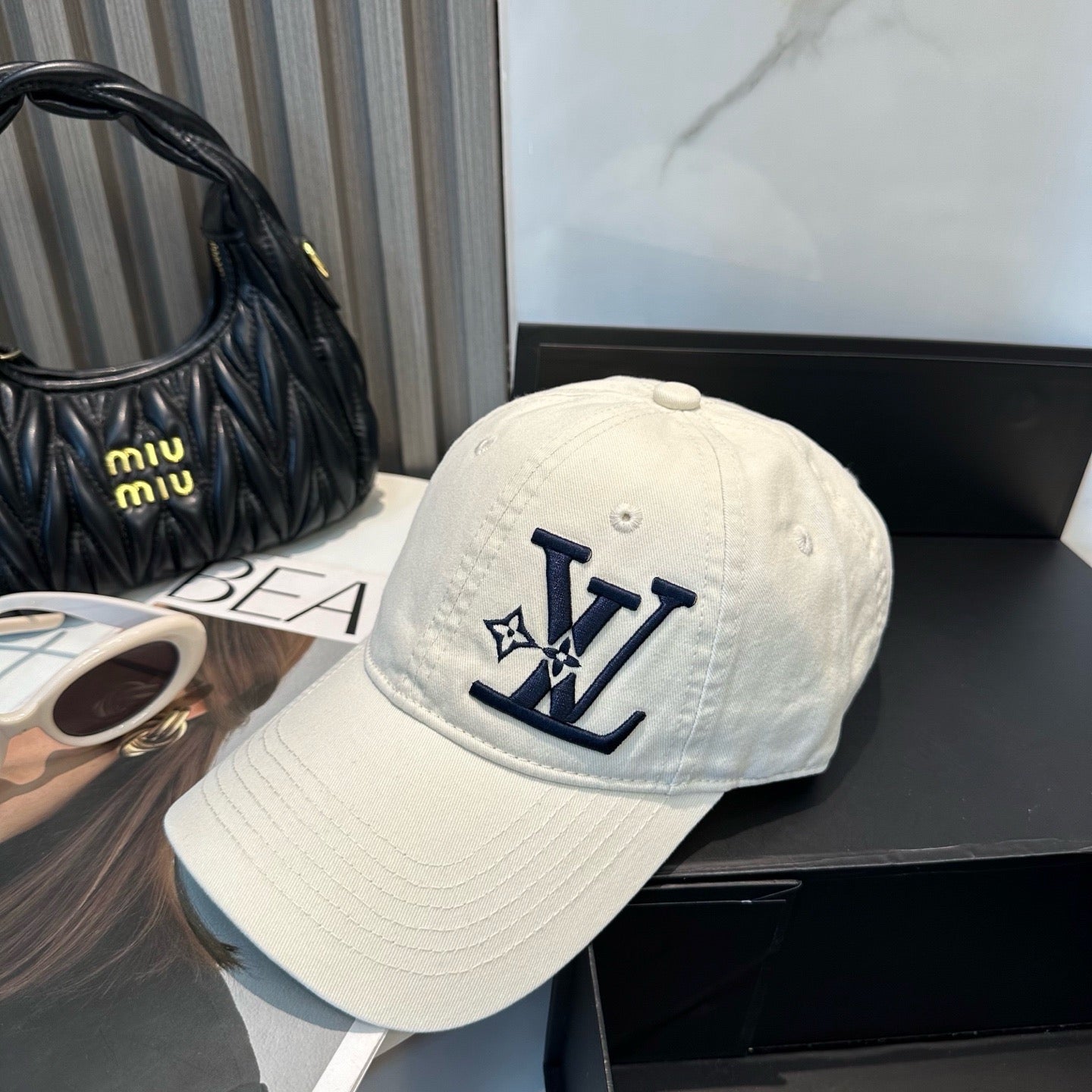 White, Brown, Light Grey and Pink Cap