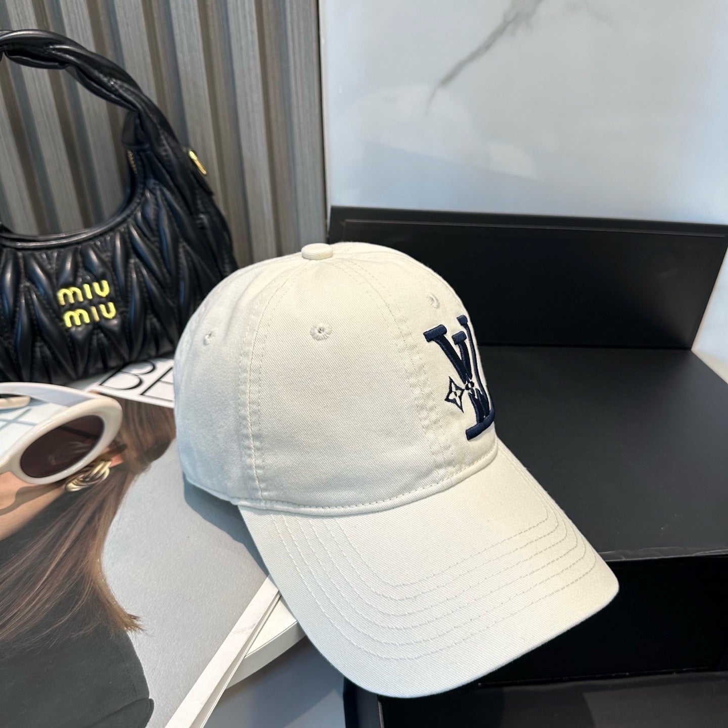 White, Brown, Light Grey and Pink Cap