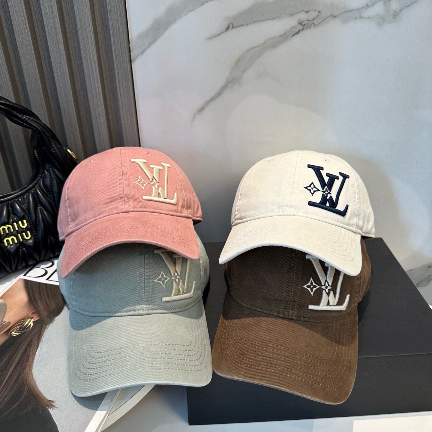 White, Brown, Light Grey and Pink Cap