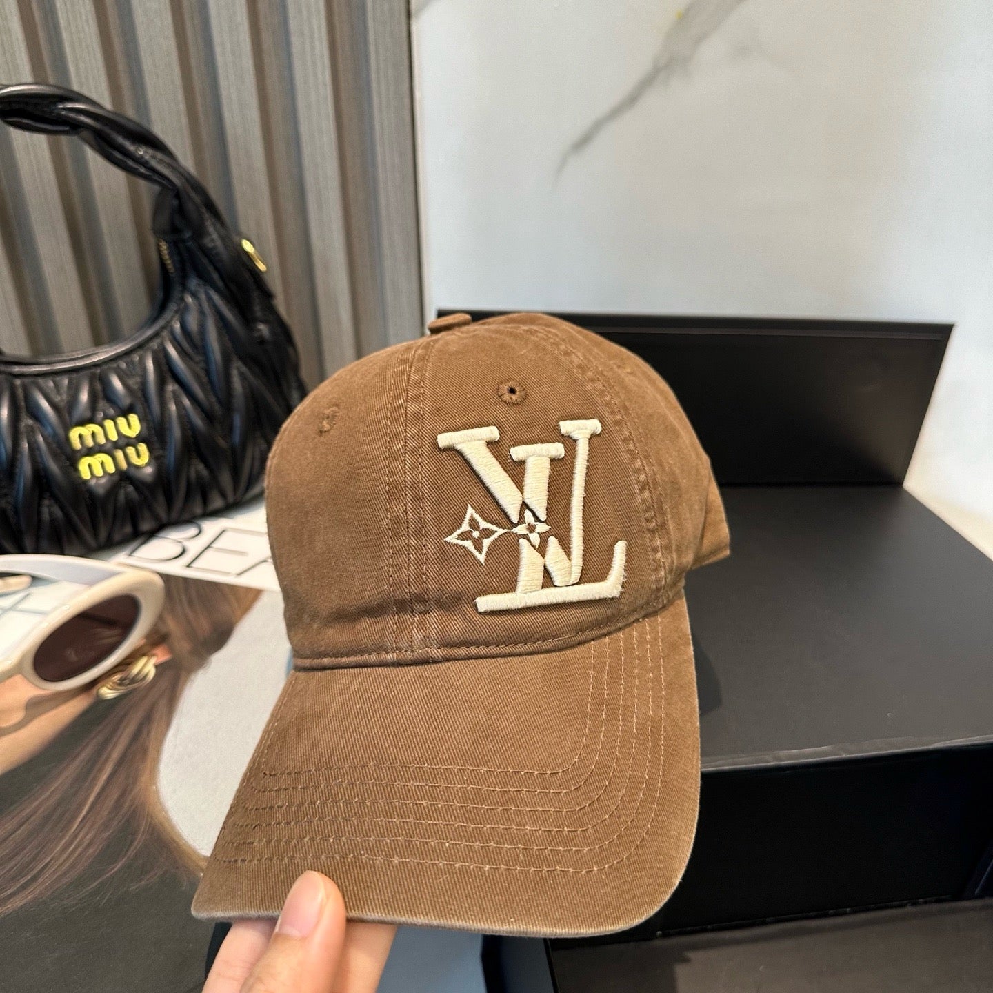 White, Brown, Light Grey and Pink Cap