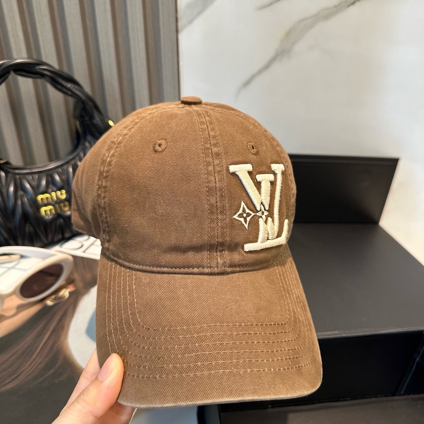 White, Brown, Light Grey and Pink Cap