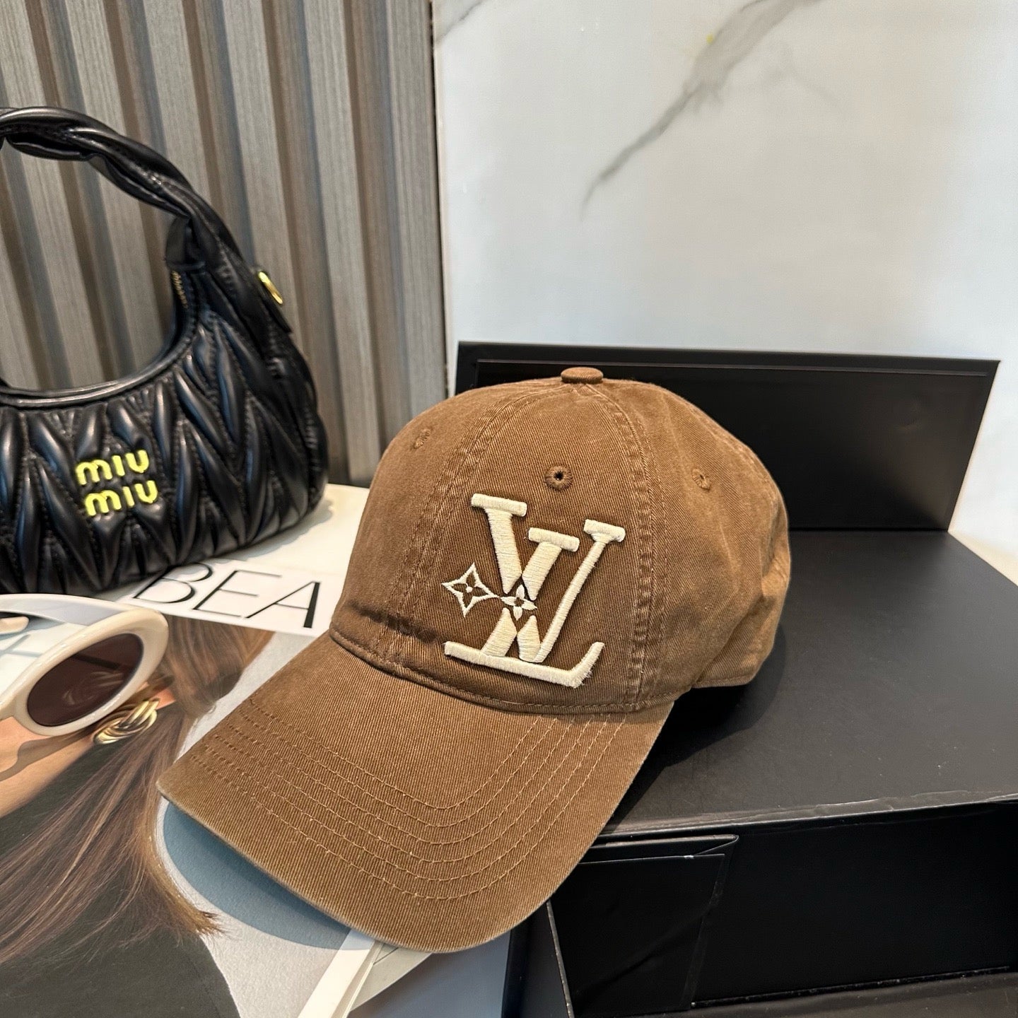 White, Brown, Light Grey and Pink Cap