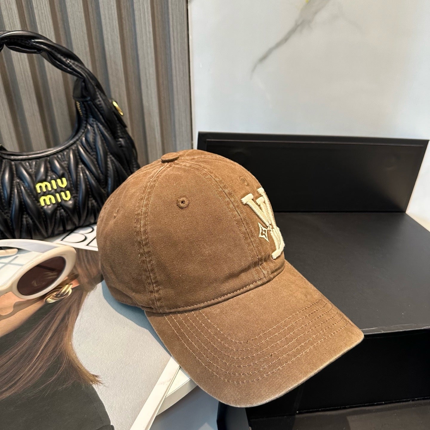White, Brown, Light Grey and Pink Cap