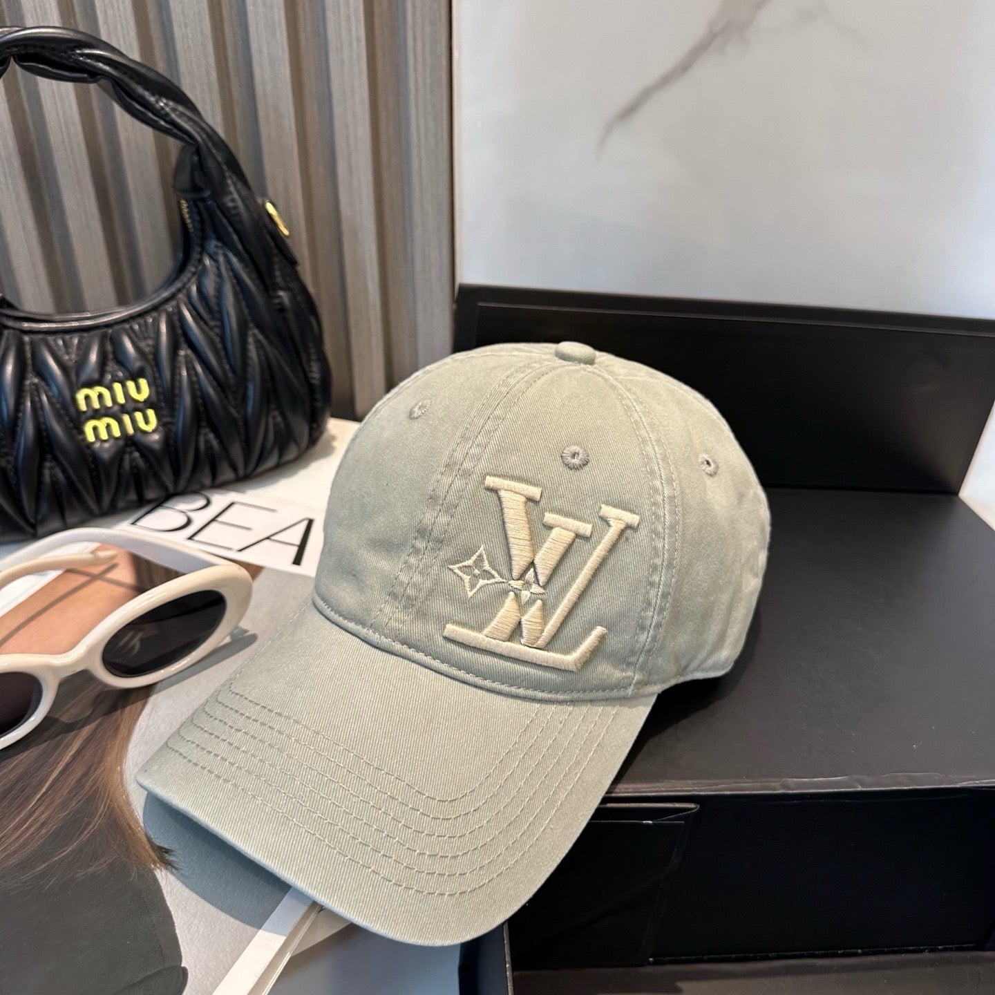 White, Brown, Light Grey and Pink Cap