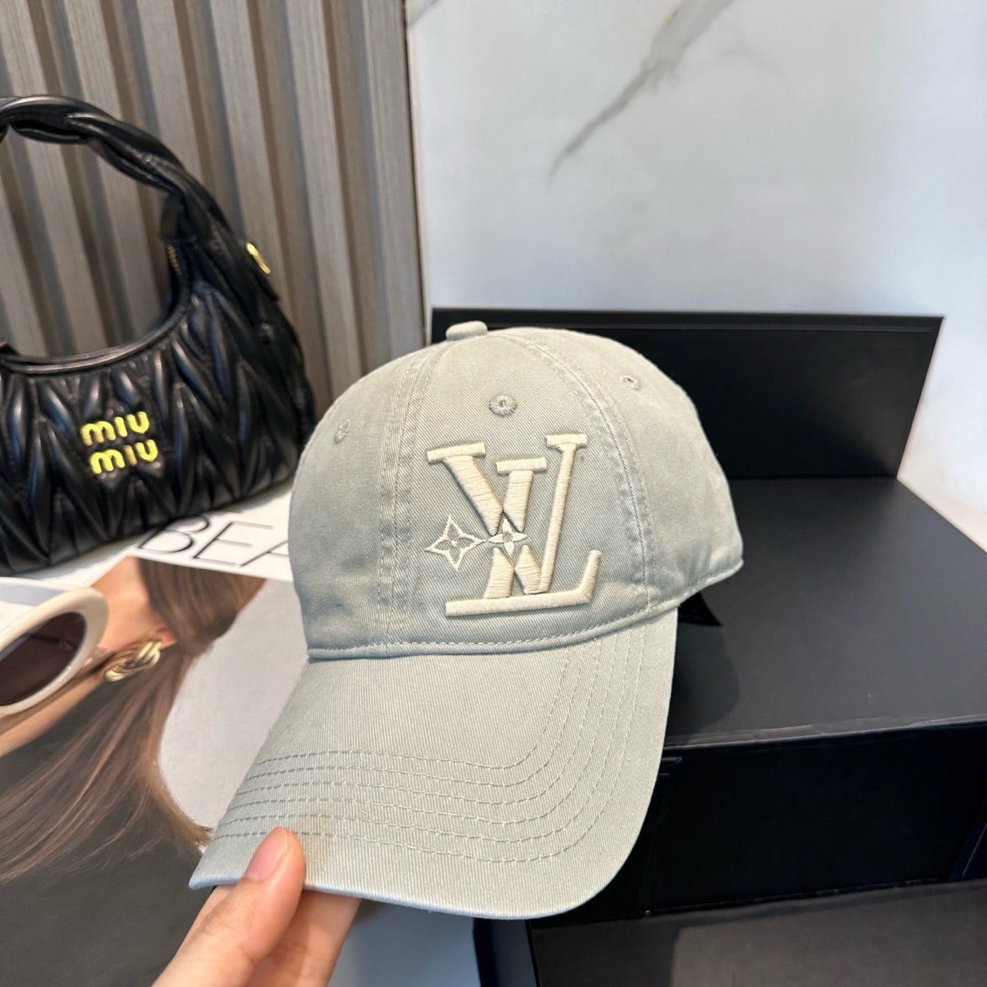 White, Brown, Light Grey and Pink Cap