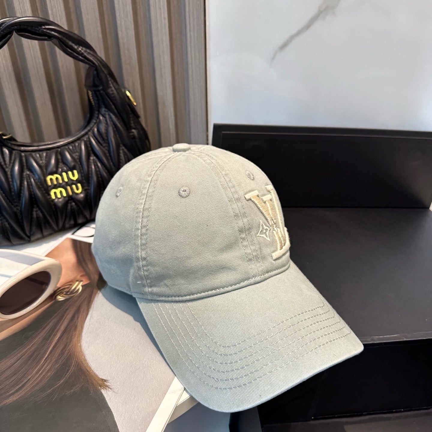 White, Brown, Light Grey and Pink Cap