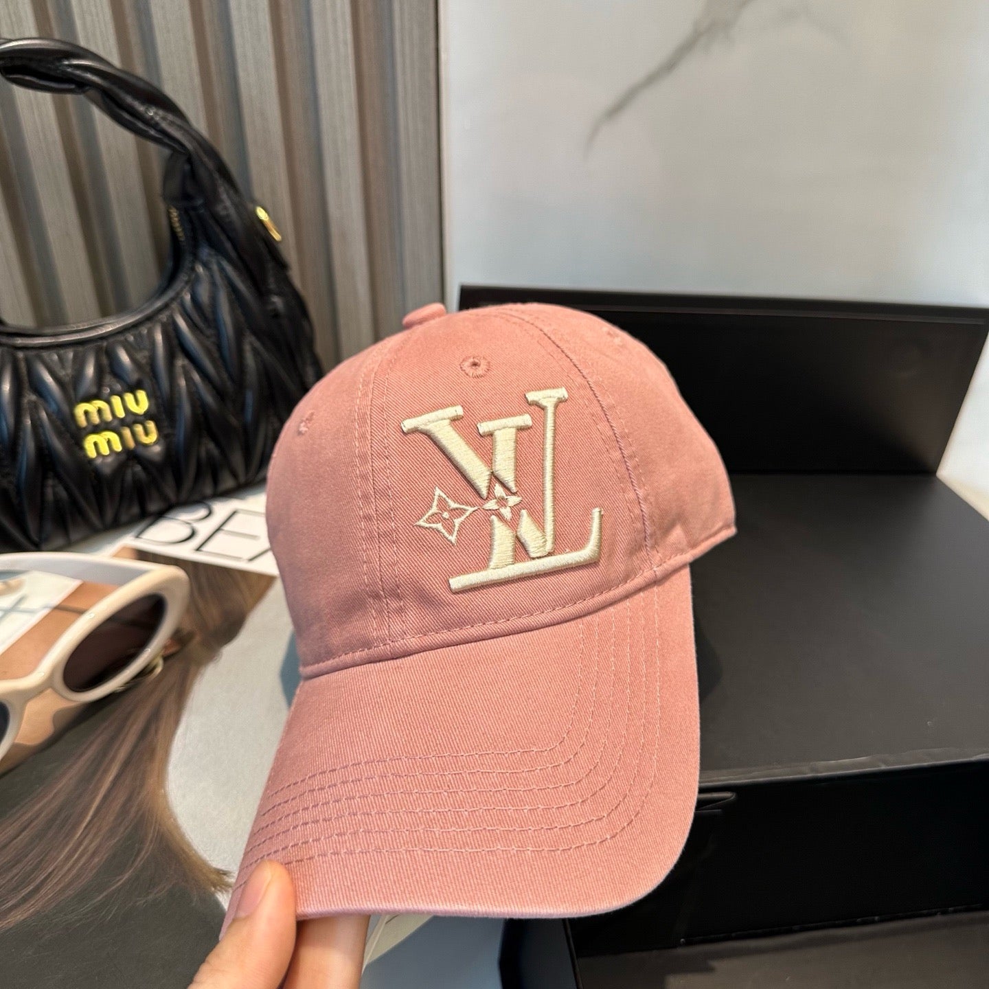 White, Brown, Light Grey and Pink Cap