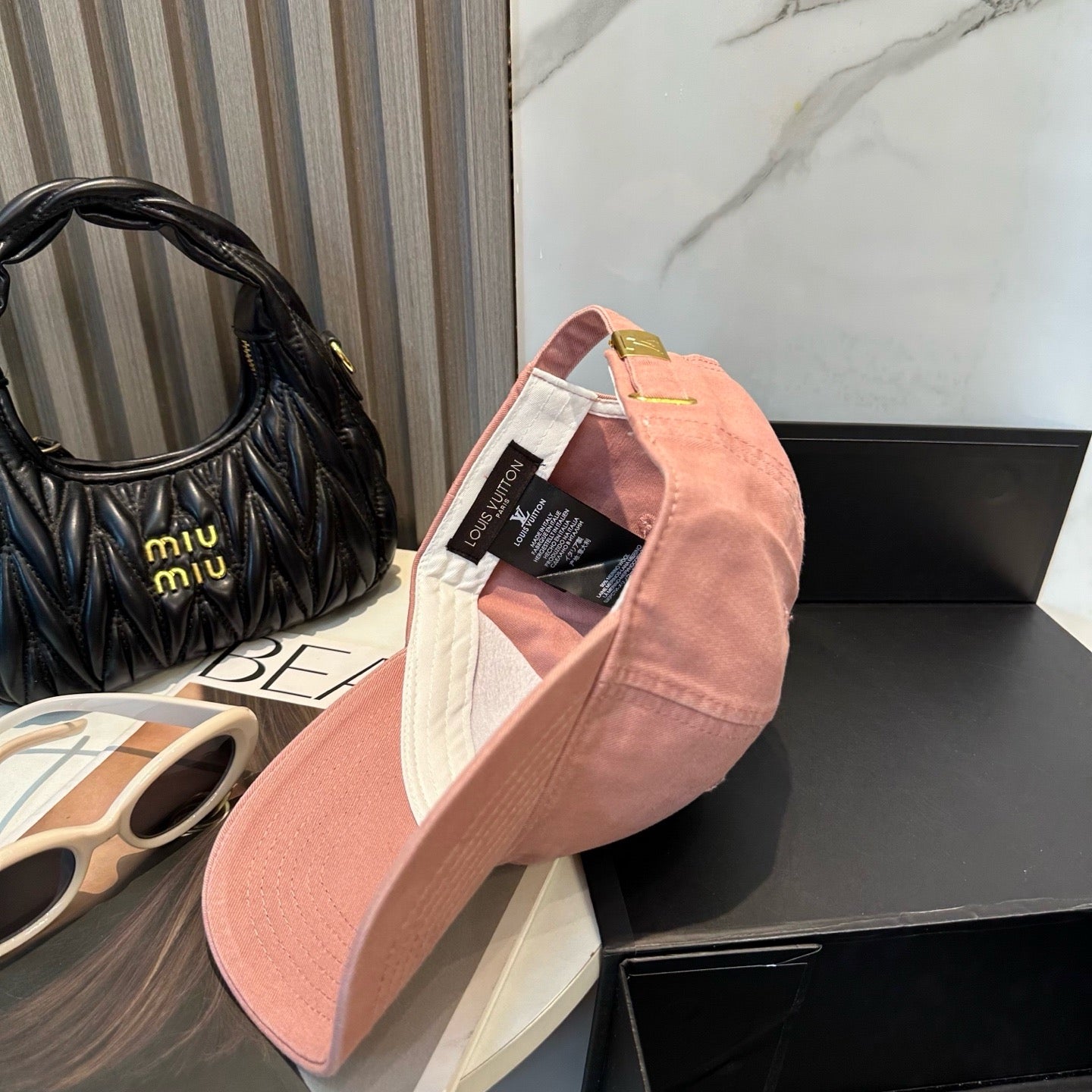 White, Brown, Light Grey and Pink Cap