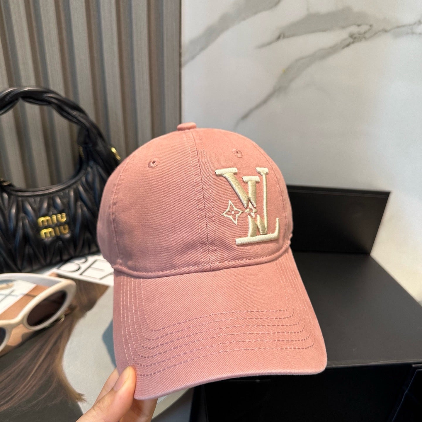 White, Brown, Light Grey and Pink Cap