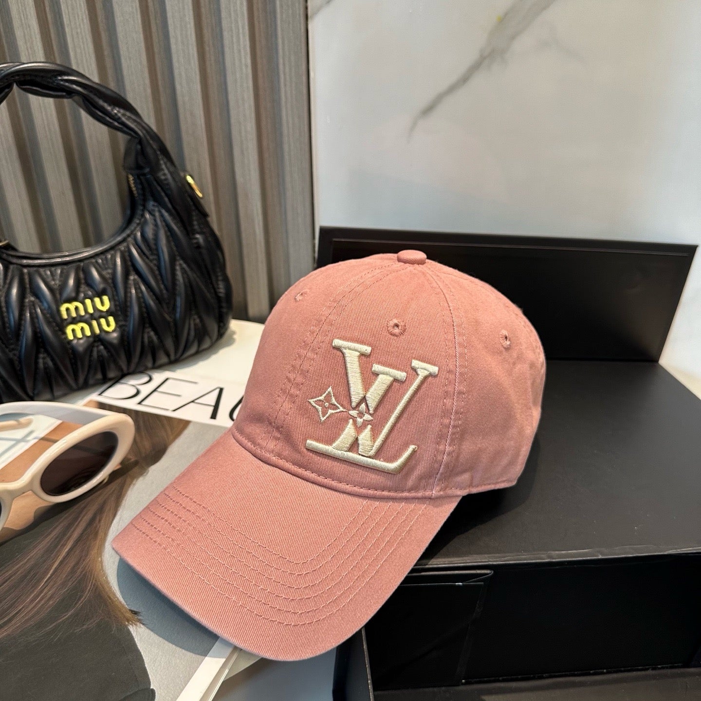 White, Brown, Light Grey and Pink Cap