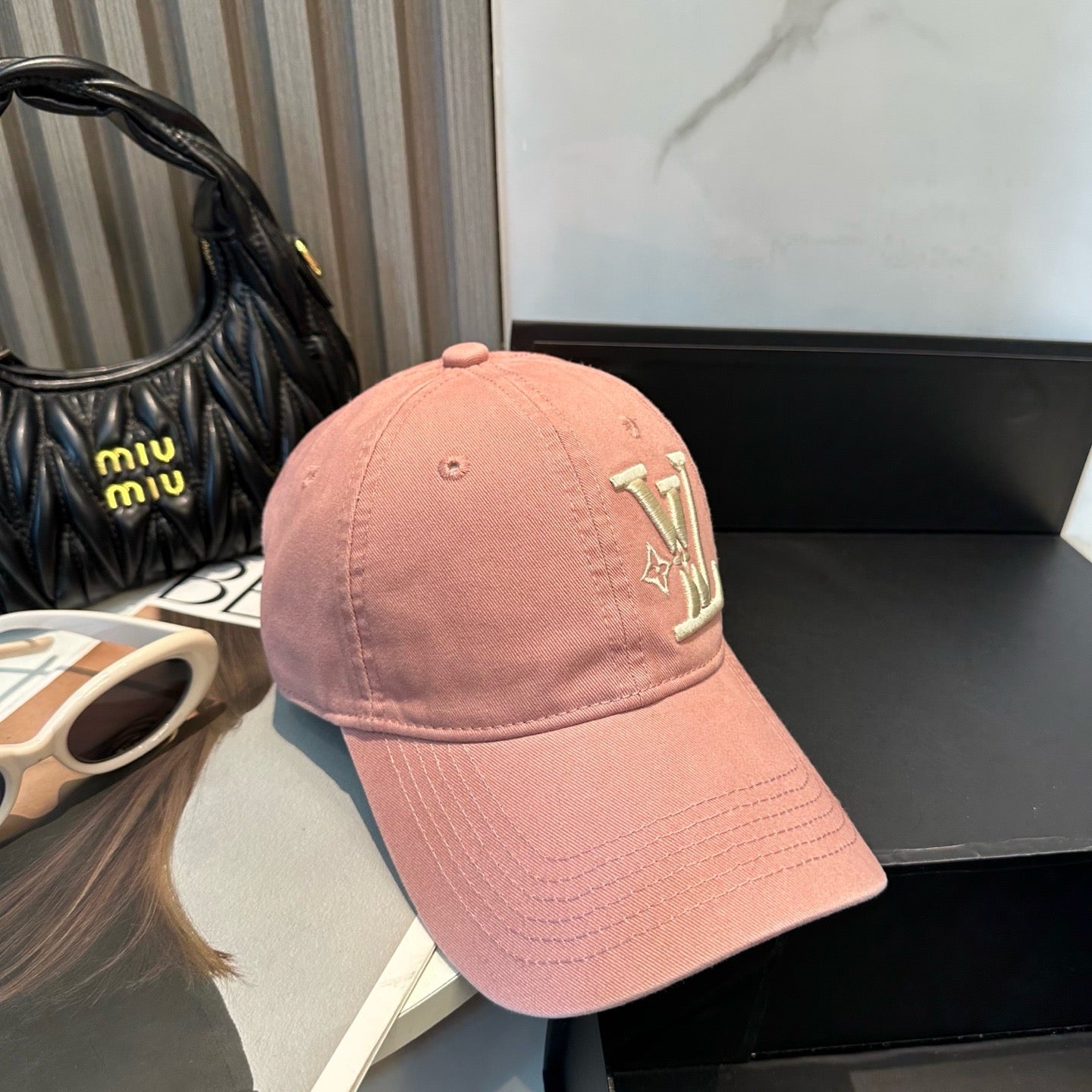 White, Brown, Light Grey and Pink Cap