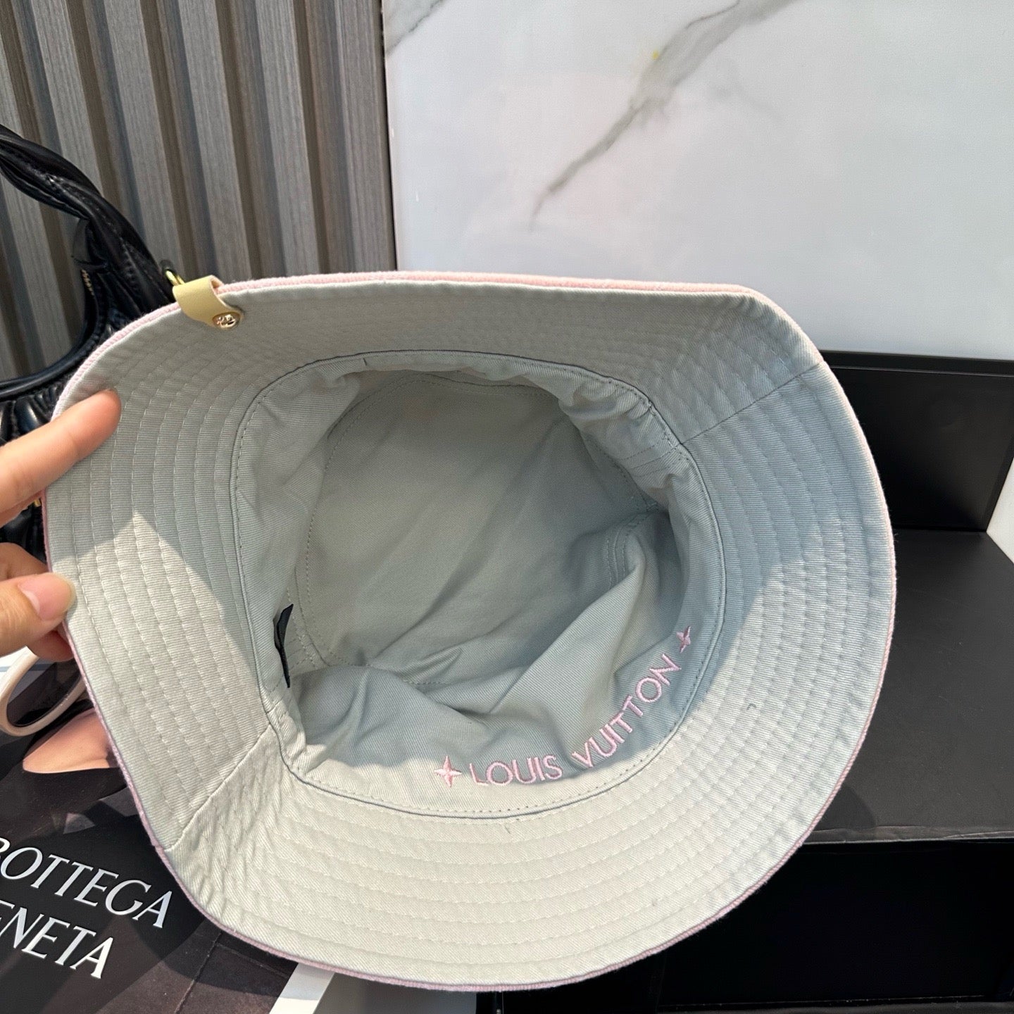 Pink, Grey and Blue Hat