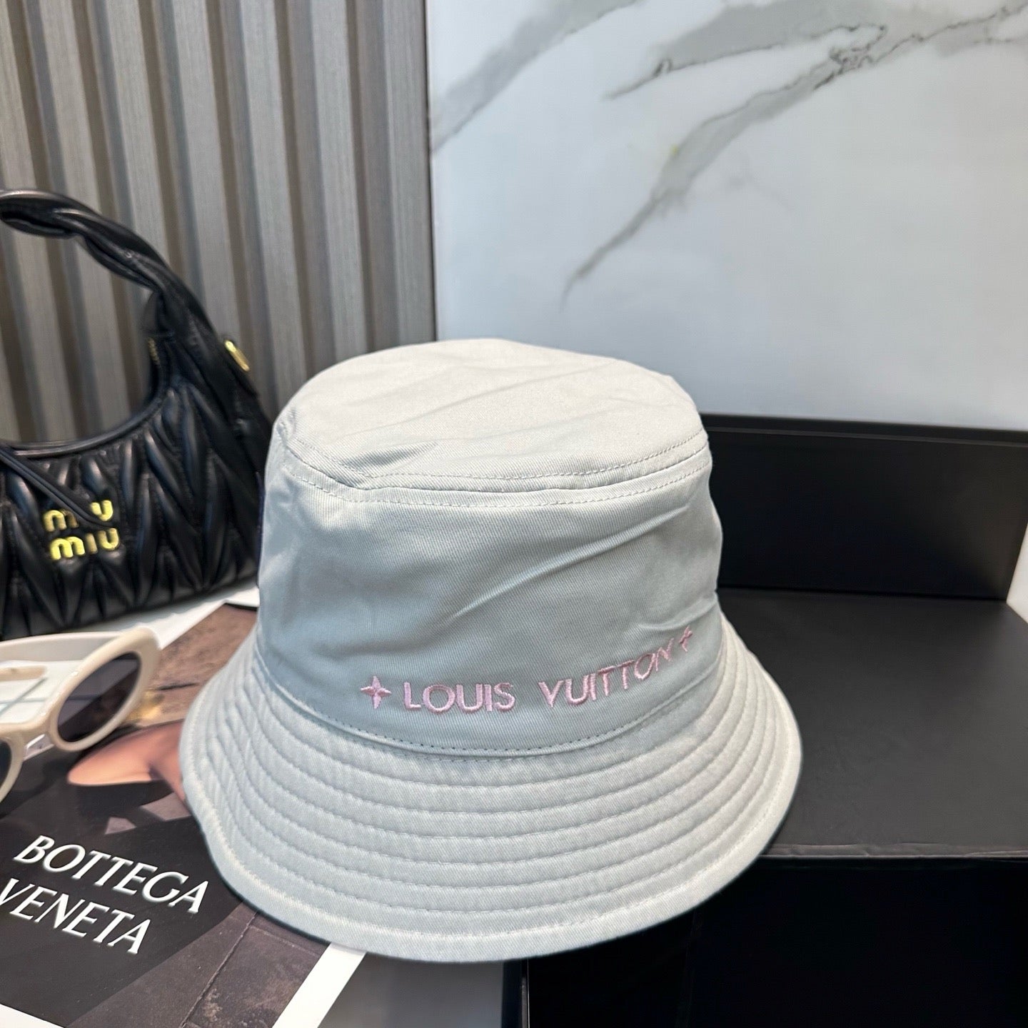 Pink, Grey and Blue Hat