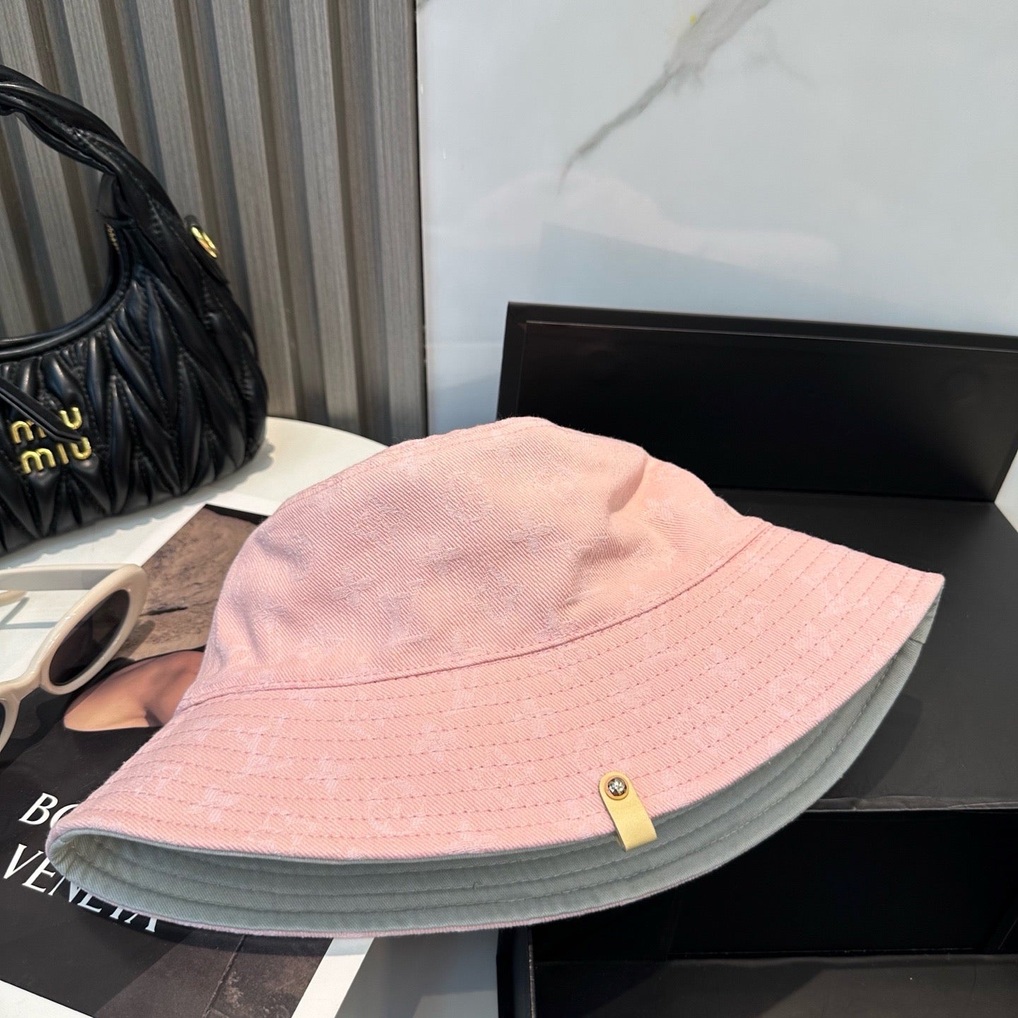 Pink, Grey and Blue Hat
