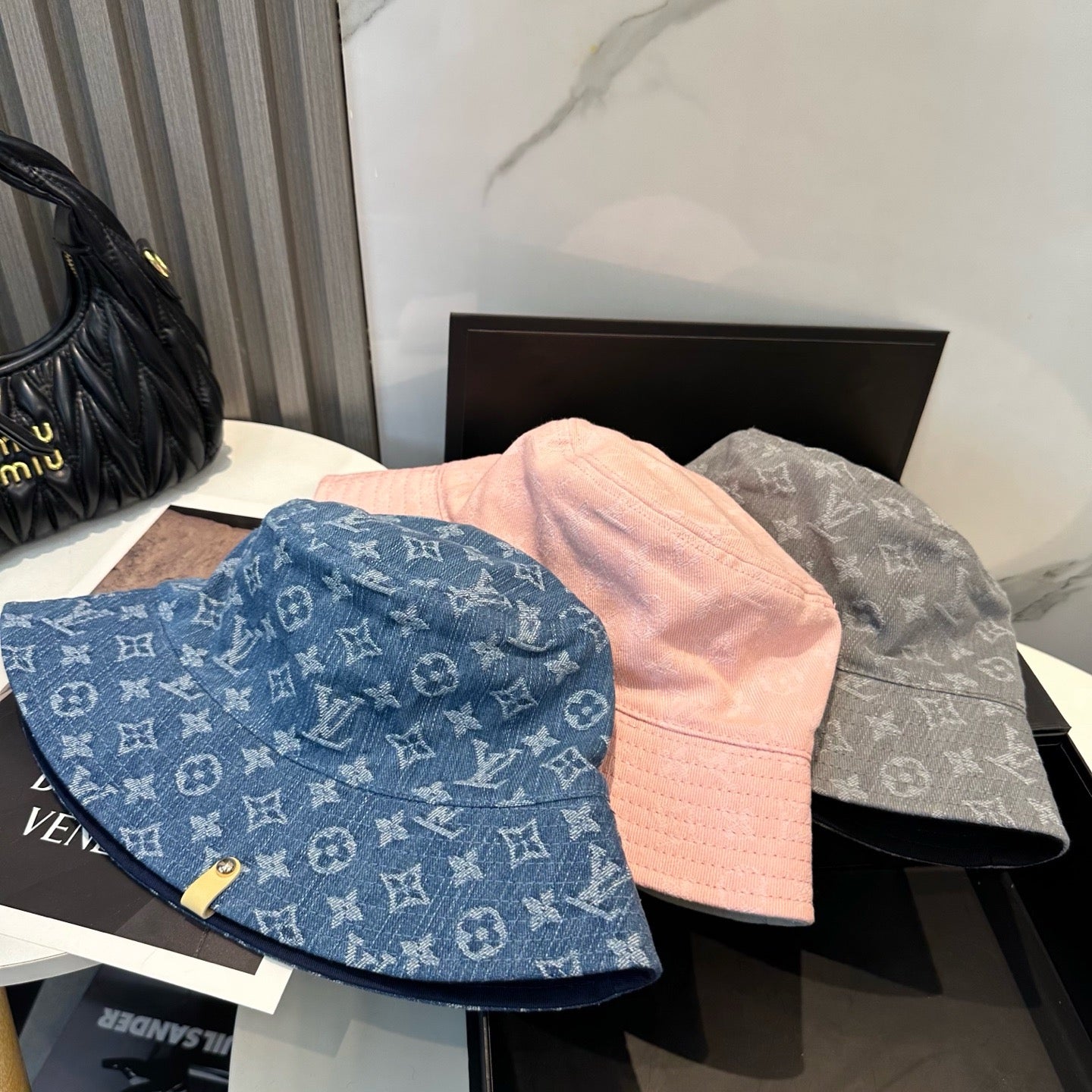 Pink, Grey and Blue Hat