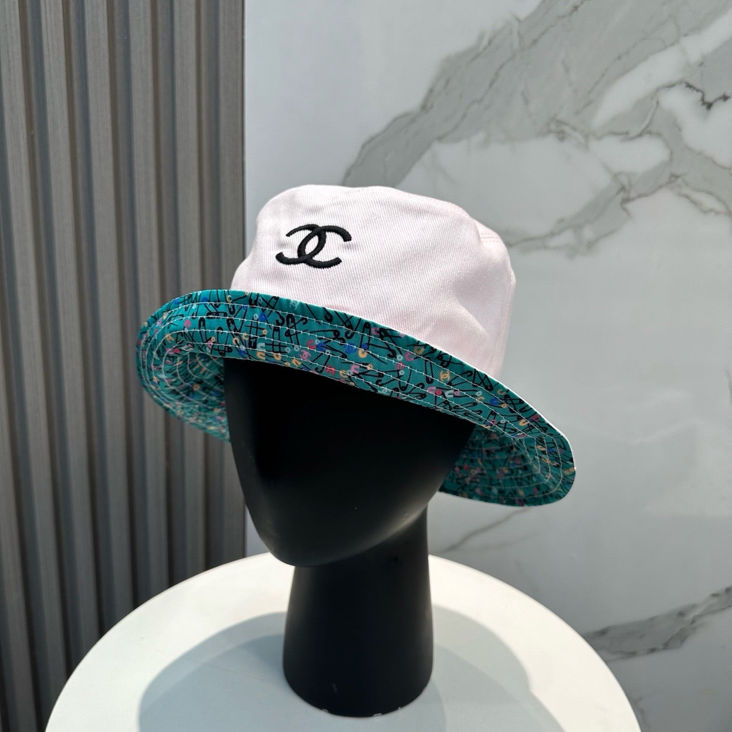 White, Black and Cream Hat
