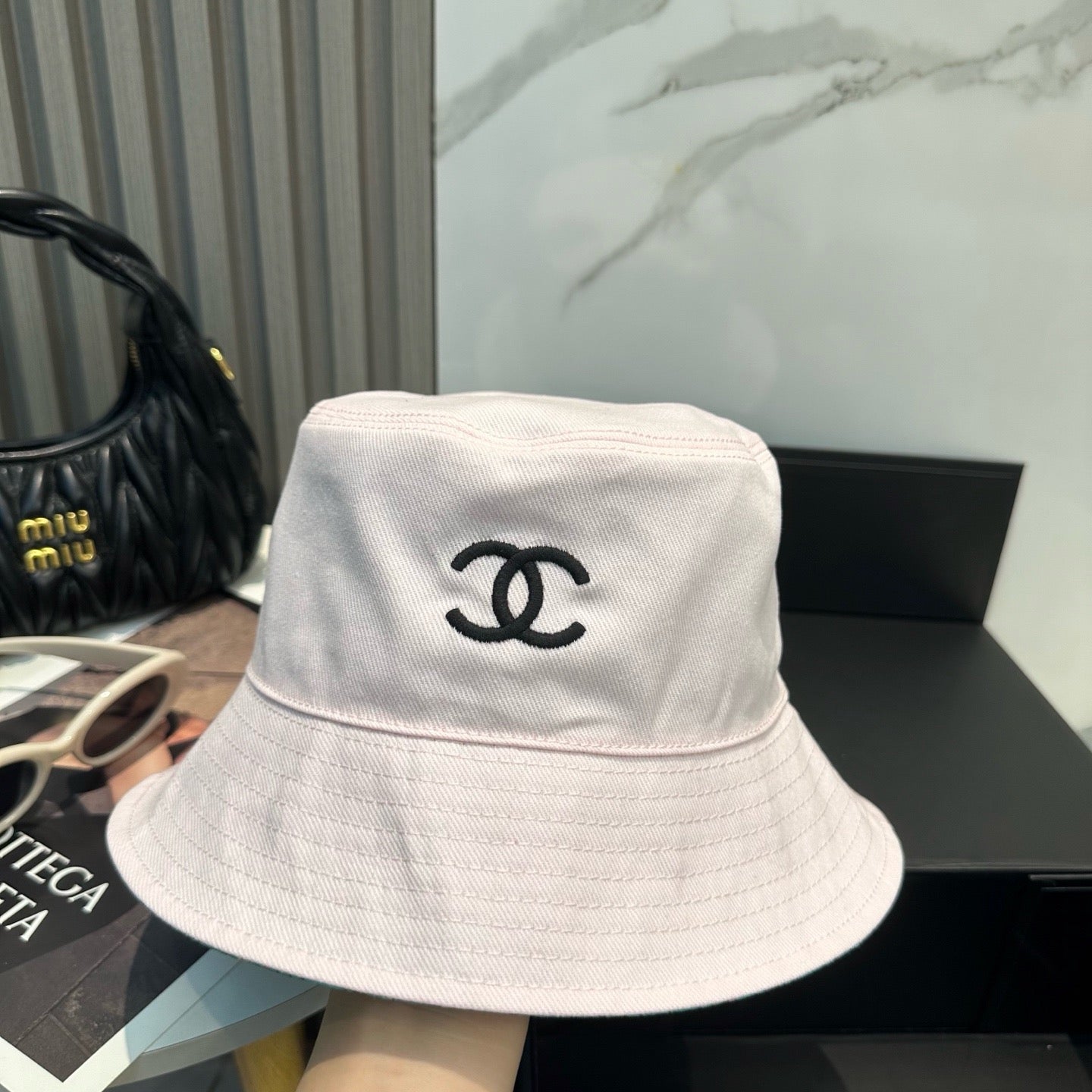 White, Black and Cream Hat
