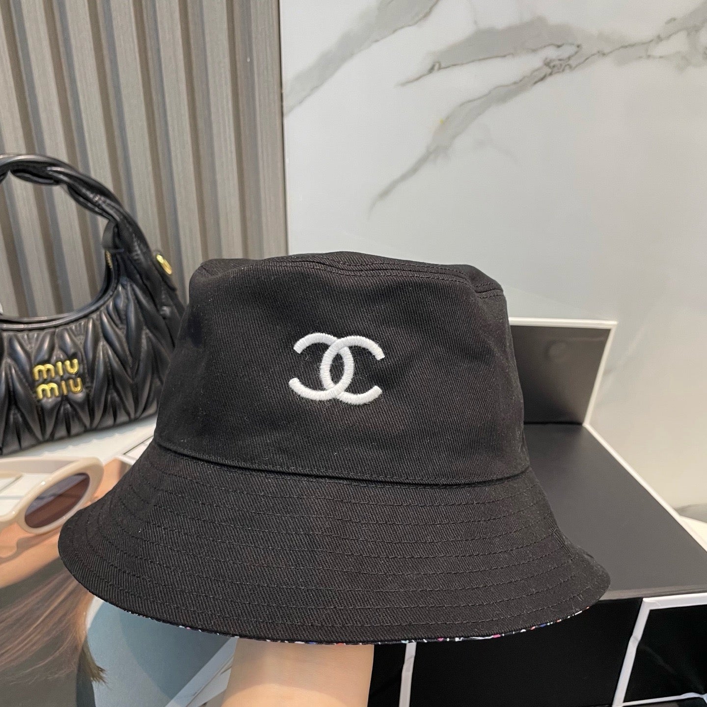 White, Black and Cream Hat