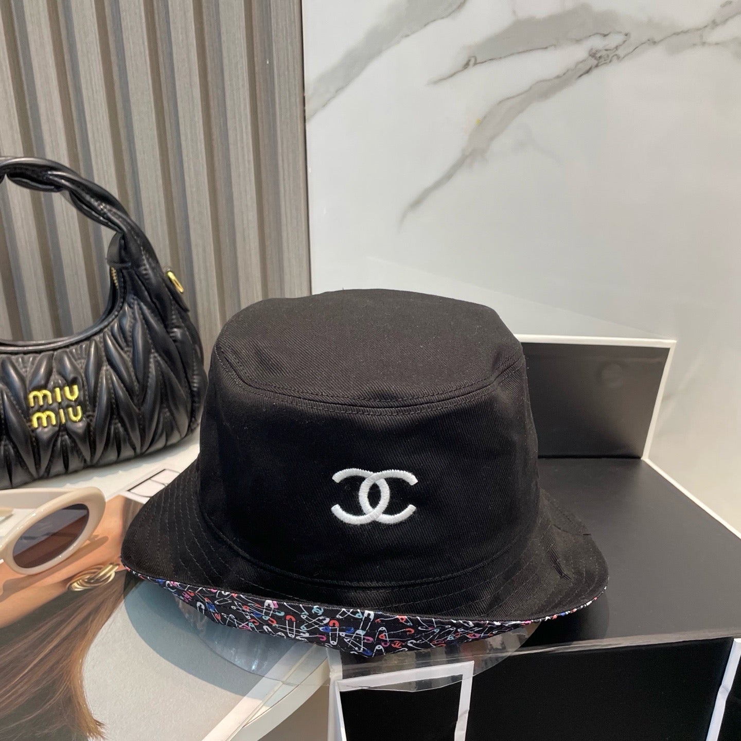 White, Black and Cream Hat