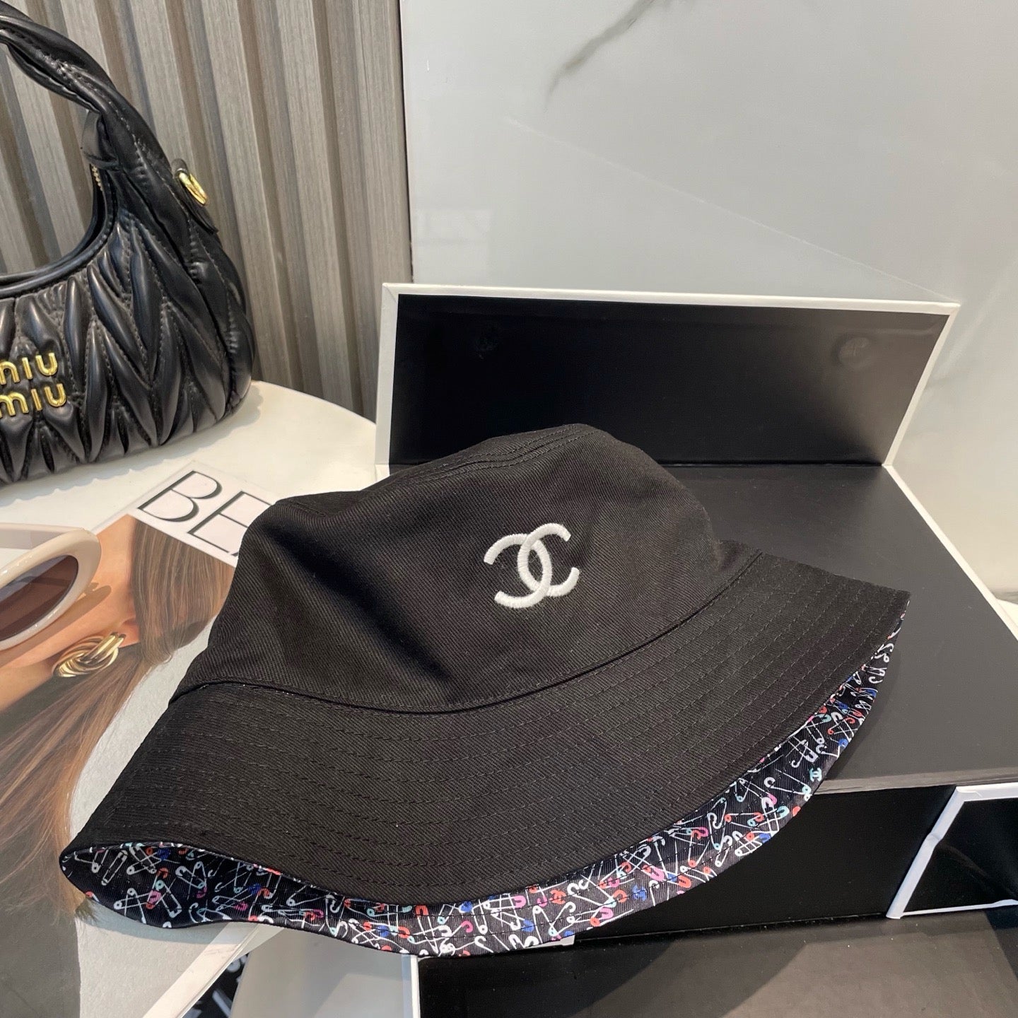 White, Black and Cream Hat