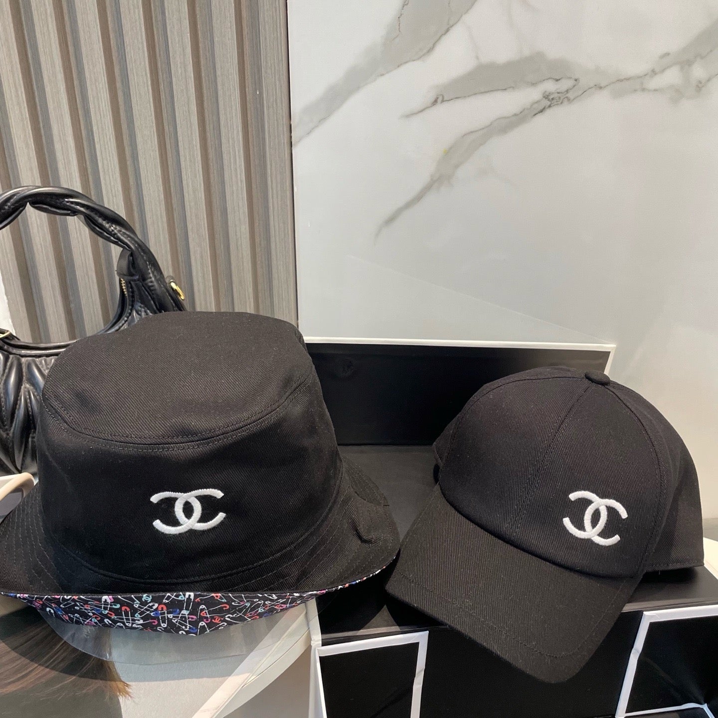 White, Black and Cream Hat