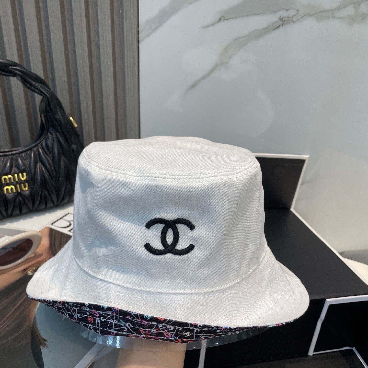 White, Black and Cream Hat