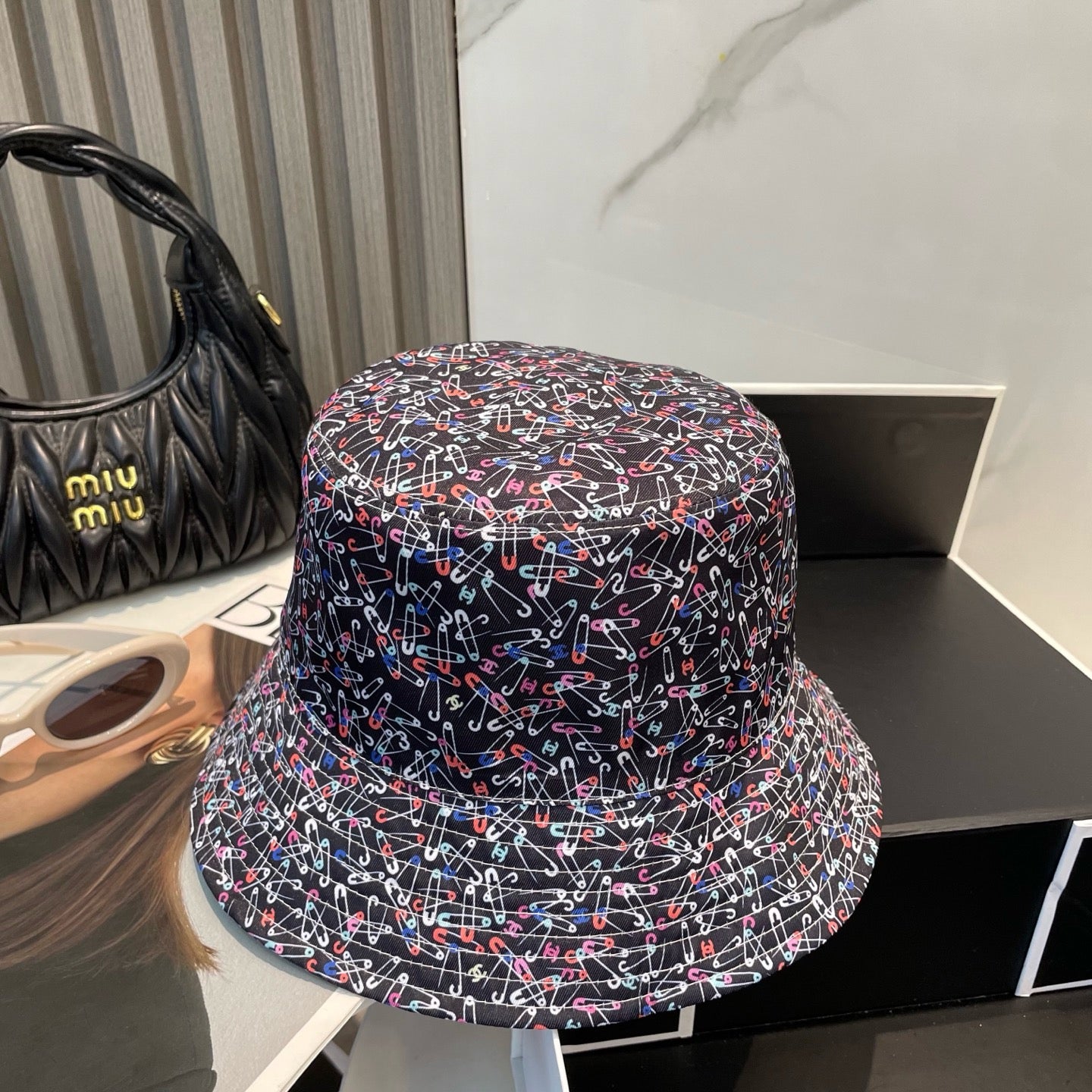 White, Black and Cream Hat