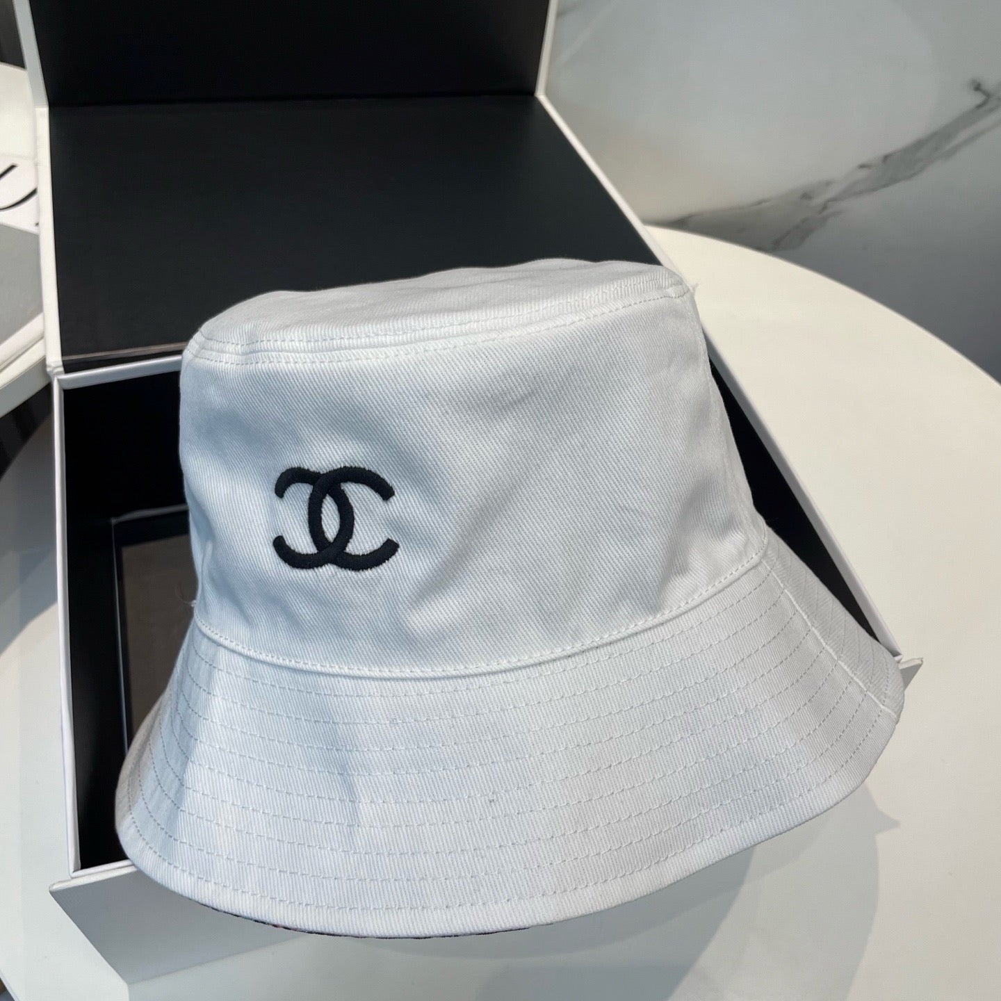 White, Black and Cream Hat
